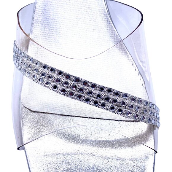 Lucite Evening Sandals Rhinestone Accents Mid-Heel Size 9 Black Tie Prom Pageant - Picture 6 of 13